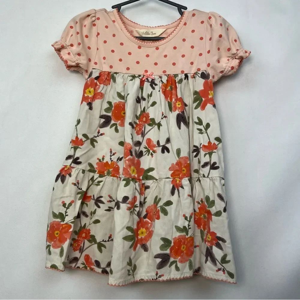 Matilda Jane Peach Printed knit short sleeve dress EUC. Size 18-24 months